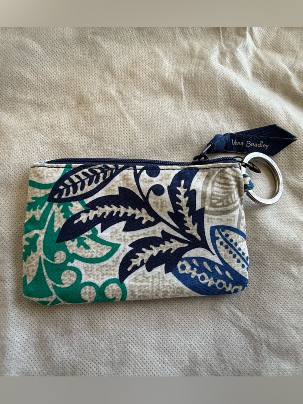Vera Bradley Santiago Blue Floral Zip ID Case with Keyring NWT